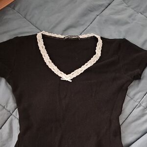 brandy melville Black Lace-Trimmed Women's Top